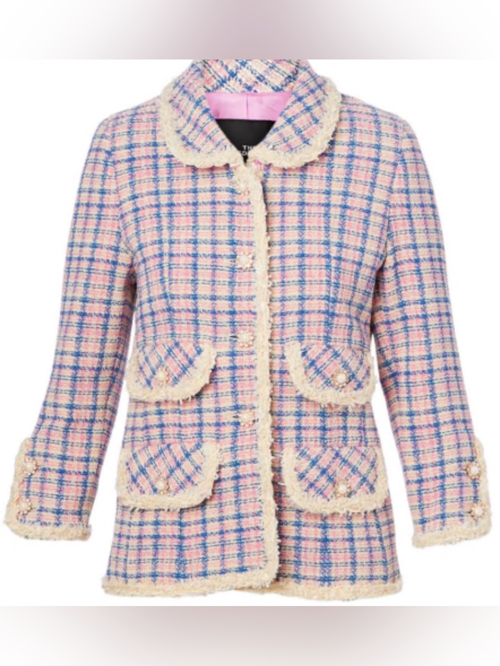 NWT PATTY KIM PINK/BLUE LOUVRE TWEED EMBELLISHED JACKET SIZE SMALL